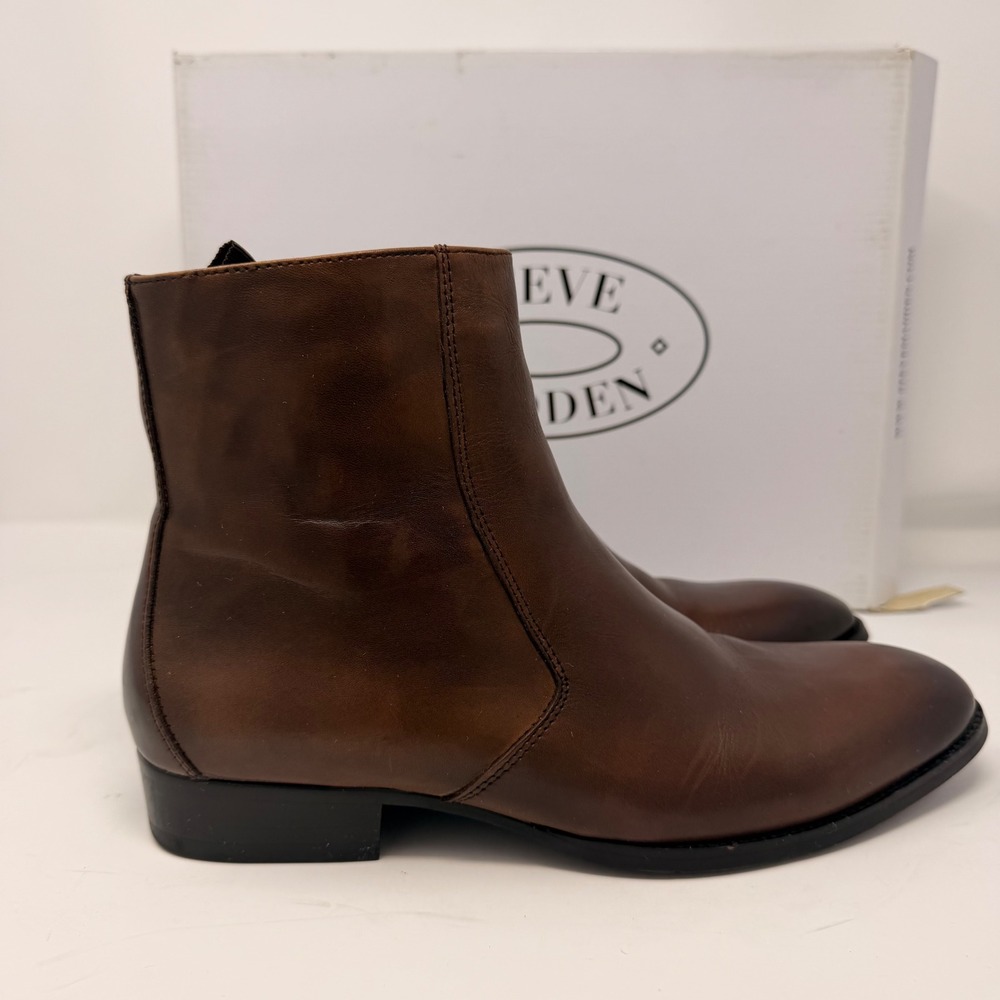 Steve Madden Santos Men's Brown Leather Chelsea Ankle Boots Size 7M New - Picture 13 of 16